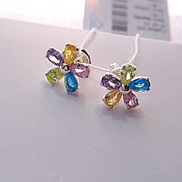 Срібні сережки пусети Барвисті Квіточки з закрутками