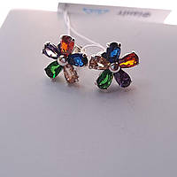 Срібні сережки пусети Барвисті Квіточки з закрутками