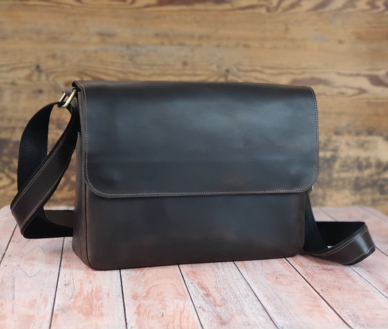 Чоловіча шкіряна сумка через плече GS 35*24*8 см коричнева, фото 1