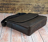 Чоловіча шкіряна сумка через плече GS 35*24*8 см коричнева, фото 3