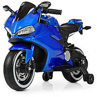 Детский электромотоцикл Ducati на аккумуляторе с доп колесами и светом фар Bambi M 4104ELS-4 Синий