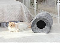 Теплый дом для кота из войлока "Цилиндр" серый