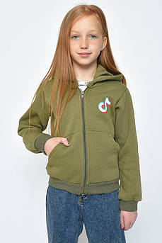 Спортивна кофта дитяча дівчинка на флісі кольору хакі 153358M