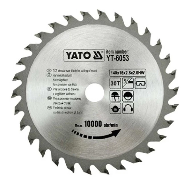Диск пиляльний перемоговий для дерева YATO 140х16х2мм 30Т