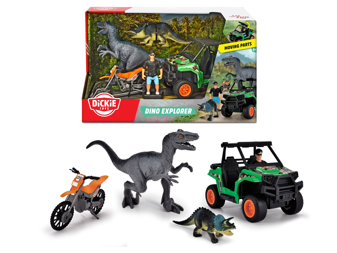 Ігровий набір Dickie Toys Пошук динозаврів баггі та мотоцикл, 2 динозаври, 1 фігурка (3834009)