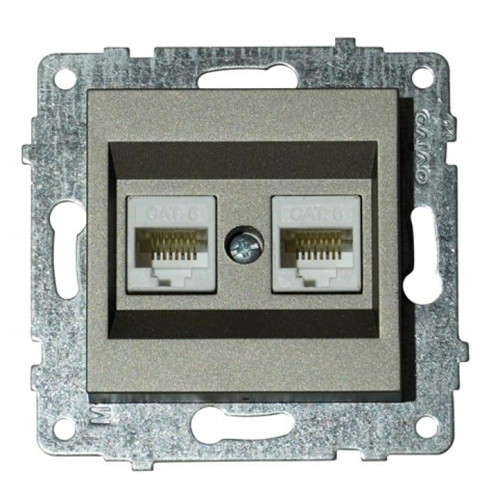 Механізм розетки комп'ютерної двійної (CAT6) GRANO антрацит OVIVO 600-000313-230