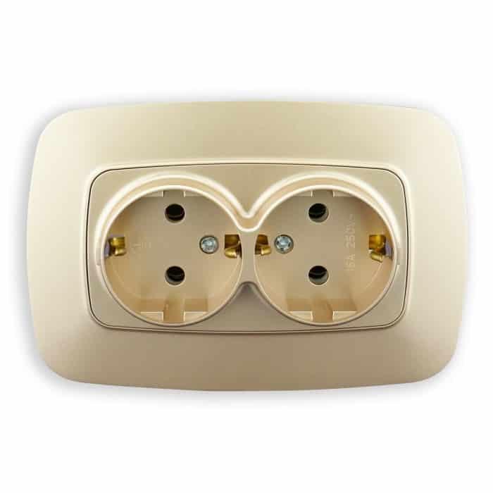 Розетка подвійна з заземленням золото ELA HOROZ ELECTRIC 112-007-0008-030