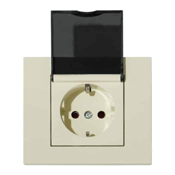 Розетка одинарна з заземленням з кришкою та шторками кремова GRANO OVIVO 400-020300-243