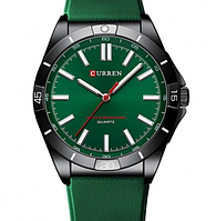 Металлические качественные классические мужские зелёные кварцевые часы с каучуковым ремешком