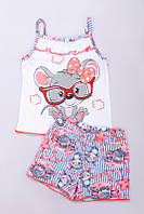 Летняя детская пижама для девочки 92, синие полосы-мышка в очках