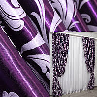 Комплект (2шт 1.5х2.75м) готовых штор, из ткани блэкаут коллекция "Лилия". Цвет фиолетовый. 290ш (А) 30-040