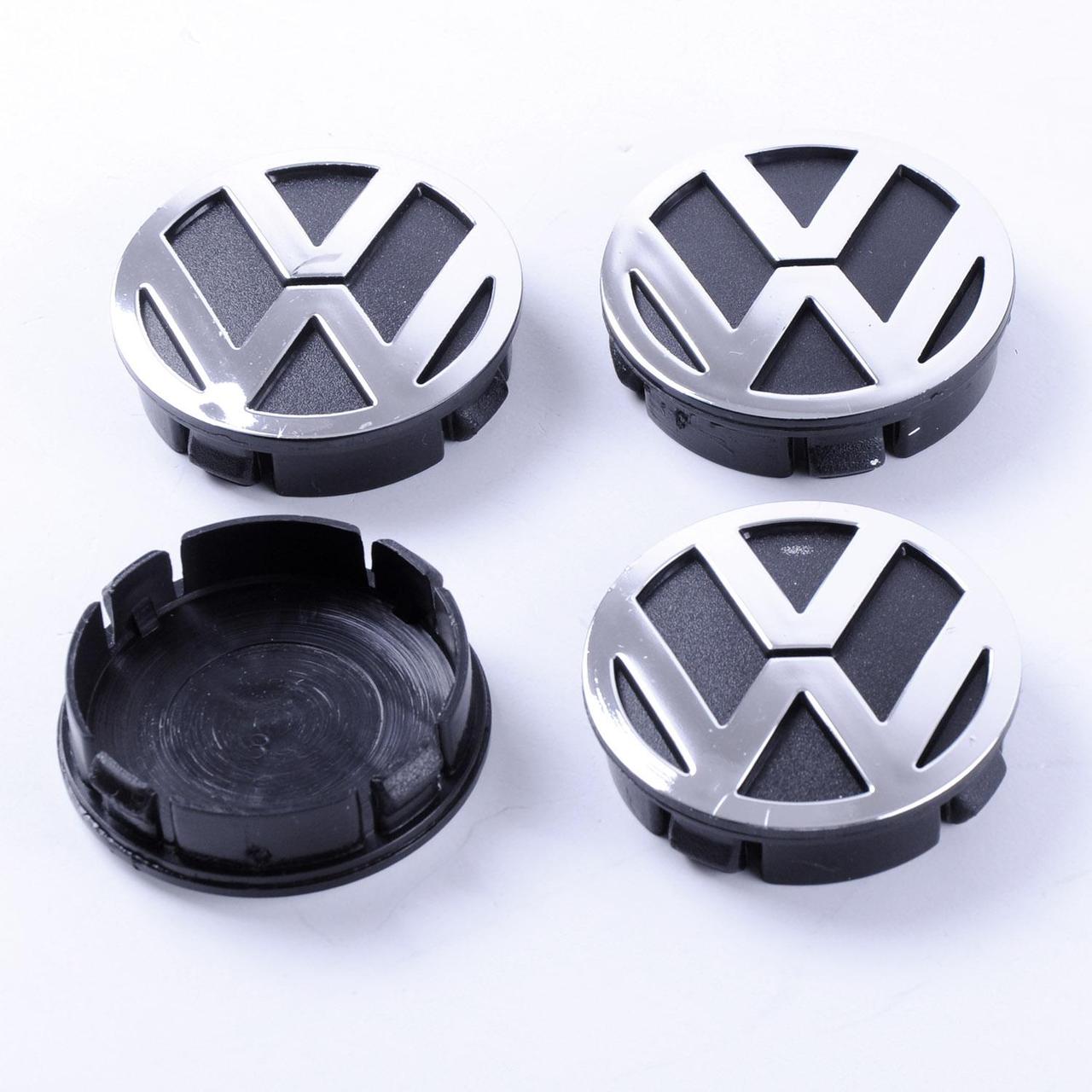 Колпачки на диски VW 60/55мм черн/хром. пластик объемный логотип (4шт) - фото 1 - id-p1375907141