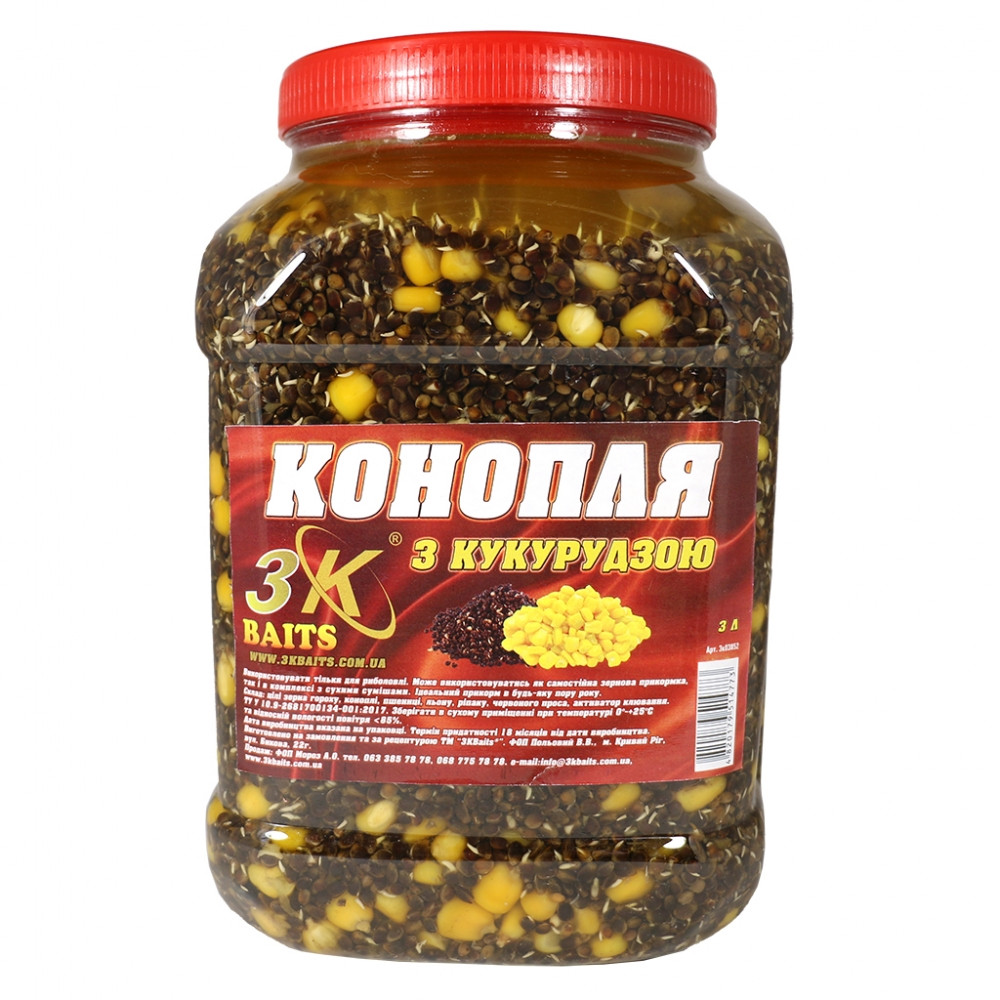 Прикормка 3k Baits Конопля з кукурудзою 70/30 банка 3л