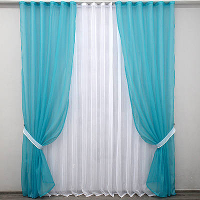 Комплект (4х2,7м. + 2шт. 1,5x2,7м.) "Компаньйон" із шифону. Колір лазурний з білим. Код 022дк 10-668