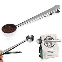 Металева ложка-прищіпка-затискач для кави, чаю, сипучих продуктів (сріблястий)