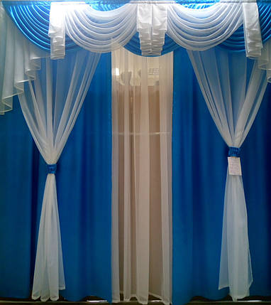 Комплект штор "Посейдон" + Ламбрекен + тюль (Бірюза), фото 1