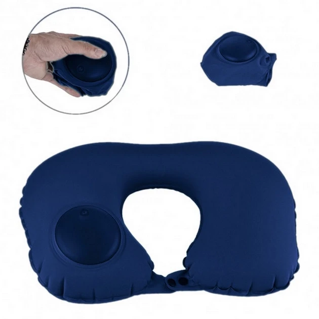 Подушка-трансформер для подорожей Синя, Надувна портативна подушка U подібна форма