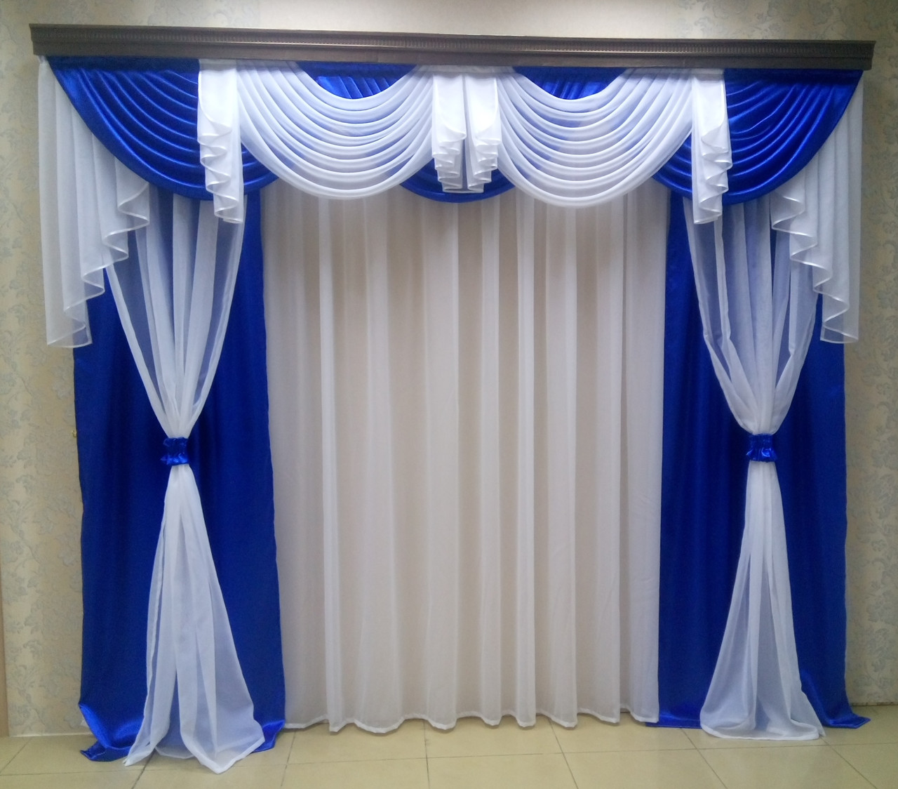 Комплект штор "Посейдон" + Ламбрекен + тюль (синій)