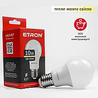 Світлодіодна LED лампа ETRON 10W A60 3000K E27 тепле світло