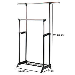 Вішалка металева з підставкою для взуття WU-11 на коліщатках чорна хромована для офісу