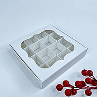 Коробка для 16 конфет, 150*150*30 мм, с окном, белая