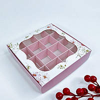 Коробка для 16 конфет, 150*150*30 мм, с окном, "Космея"