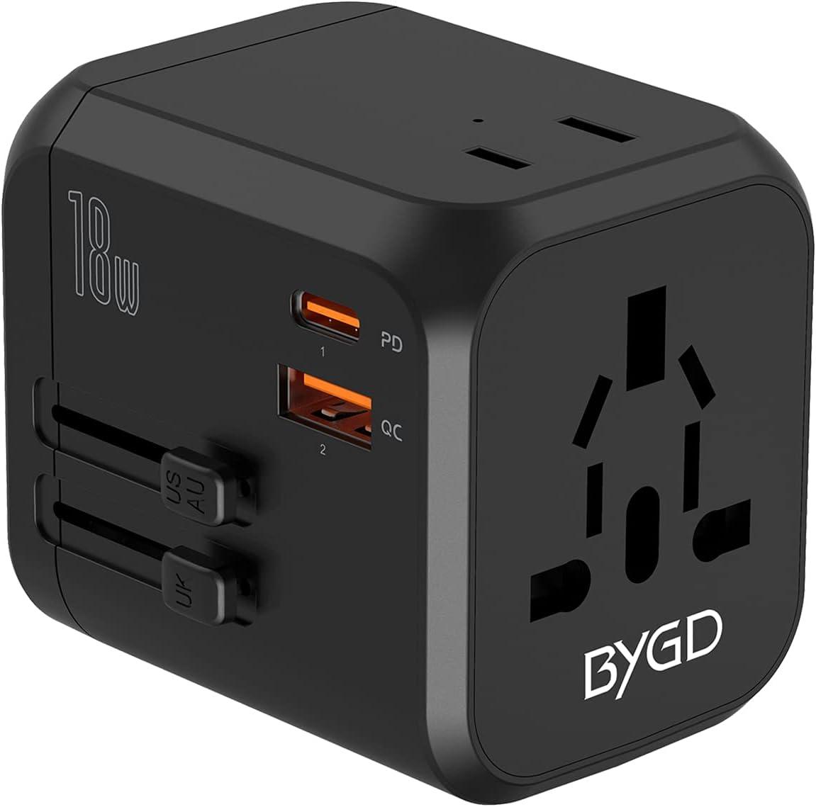 Універсальний адаптер живлення BYGD,   з 3 USB-портами та змінним струмом, PDQC 3.0 18 Вт