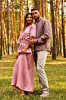 Романтичный комплект мужская рубашка с вышивкой и женское длинное платье с вышитым поясом