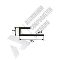 Алюминиевый L-профиль 33х12х2,5 мм (внутренний размер 7) - без покрытия (31-0007)