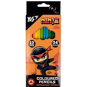 Олівці кольорові Yes Ninja трикутні двосторонні 12 штук 24 кольори