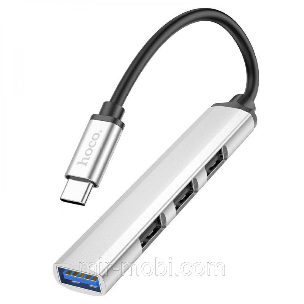 USB-хаб Hoco HB26, 4 in 1, Type-C to 1xUSB 3.0/3xUSB 2.0, 0.15m, Silver