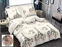 Комплект постельного белья Жатка Белый с Эфелевой башней Двуспальный размер 180х220