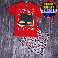 Пижама детская с шортами светится в темноте Бетмен красная