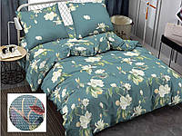 Комплект постельного белья Жатка Зелёный с белыми цветами Полуторный размер 150х220
