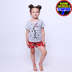 Піжама дитяча з шортами світится у темряві Бакс Банні сіра