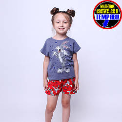 Піжама дитяча з шортами світится у темряві Бакс Банні темно сіра