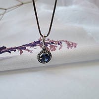 Серебряная женская подвеска Кулон круг с синим камнем черненое серебро 925 31090 1.80г