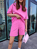 Жіночий літній повсякденний костюм шорти та футболка, легка жіноча футболка та шорти оверсайз рожевого кольору M, фото 6