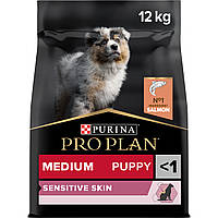 Сухой корм PRO PLAN Medium Puppy <1 Sensitive Skin для щенков средних пород, с лососем 12 кг