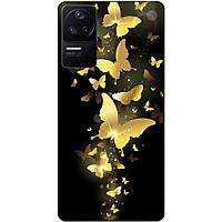 Силіконовий бампер чохол для Xiaomi Poco F4 з малюнком Золоті Метелики