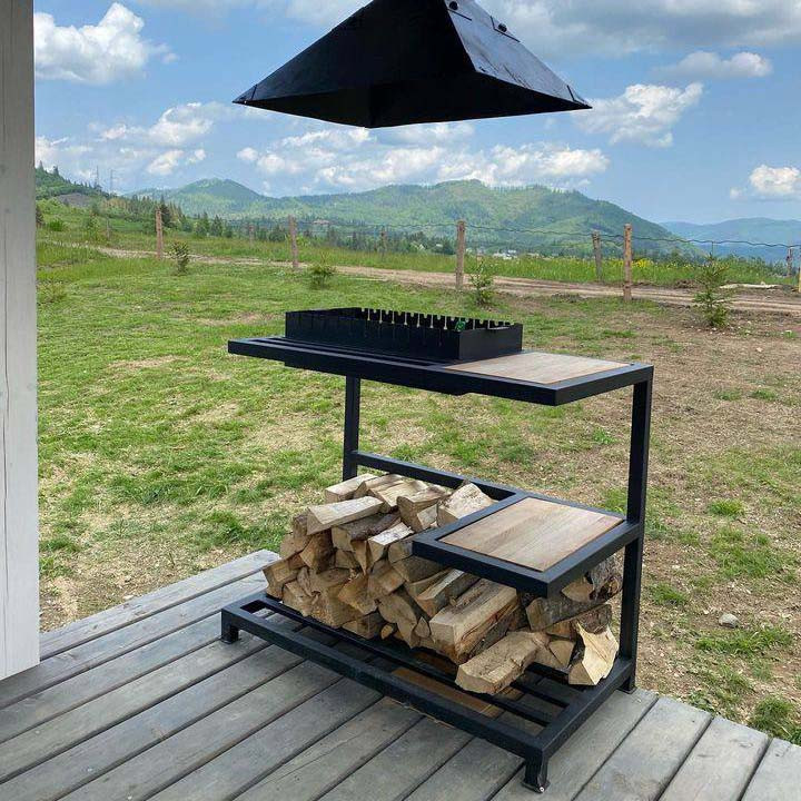 Мангал стаціонарний зі столиком та знімною жаровнею на 12 шампурів (3 мм жаровня), фото 1