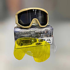 Маска тактична ATTACK + 2 змінні стекла, окуляри тактичні, колір Койот