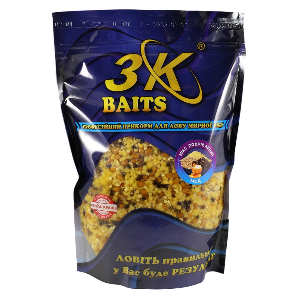 Прикормка 3k Baits Зерновий мікс Подрібнений (мед) 1кг 3к03602, фото 1