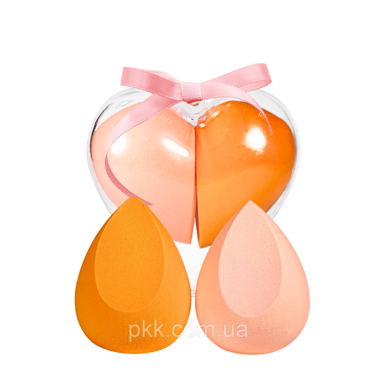 Спонж для макіяжу крапля в наборі Серце 2 штуки Puffi, Помаранчевий і персиковий