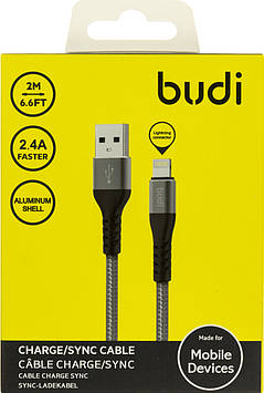 Кабель USB > lightning Budi 2.4A 2м grey №DC197L20H/Breidon/