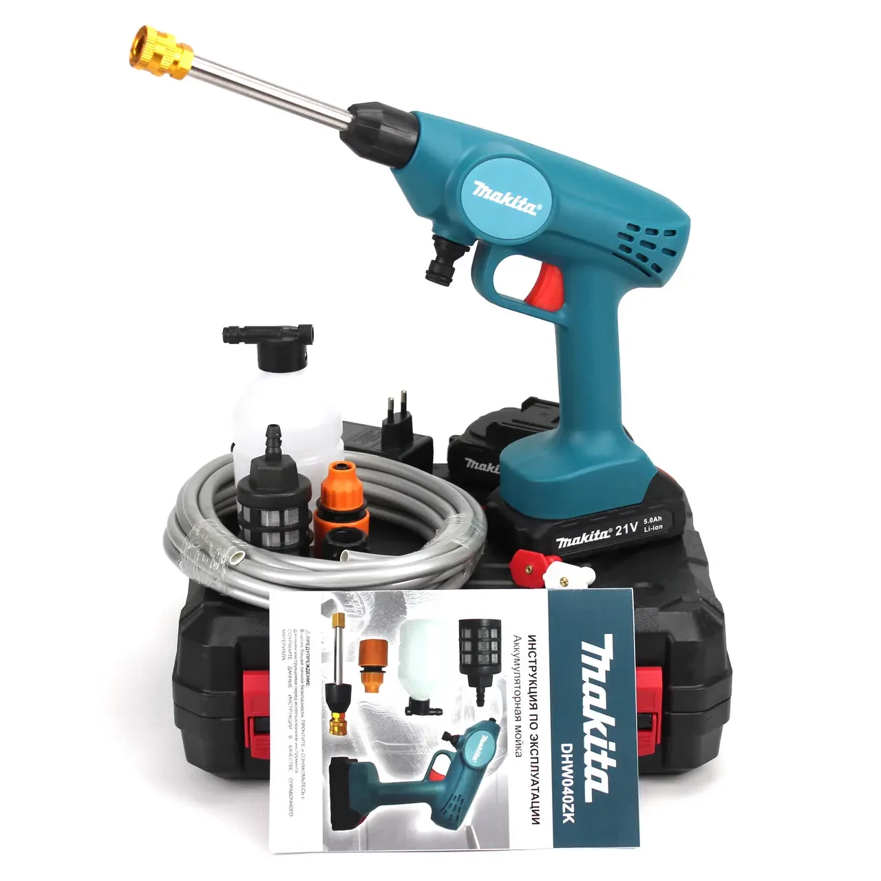Акумуляторна ручна мийка Makita DHW040ZK (21V, 5 Ah, 26bar), АКБ-мийка Макіта
