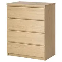 IKEA MALM (704.035.74) Комод, 4 ящика, MALM Комод с 4 ящиками, дубовый шпон, 80x100 см