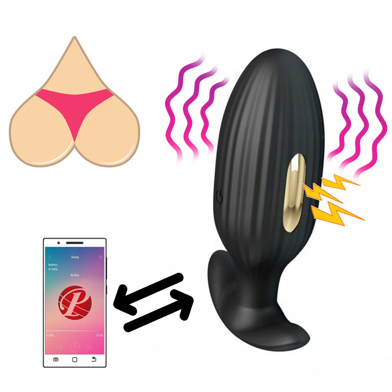 Анальна пробка керування з телефону через Bluetooth електростимуляція Electric Shock Stimulator, фото 1