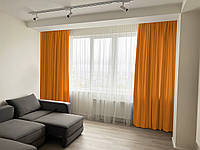 Комплект шторы микровелюр Diamond. Цвет оранжевый. Готовые шторы в спальню, зал (две шторы) 150*270 см