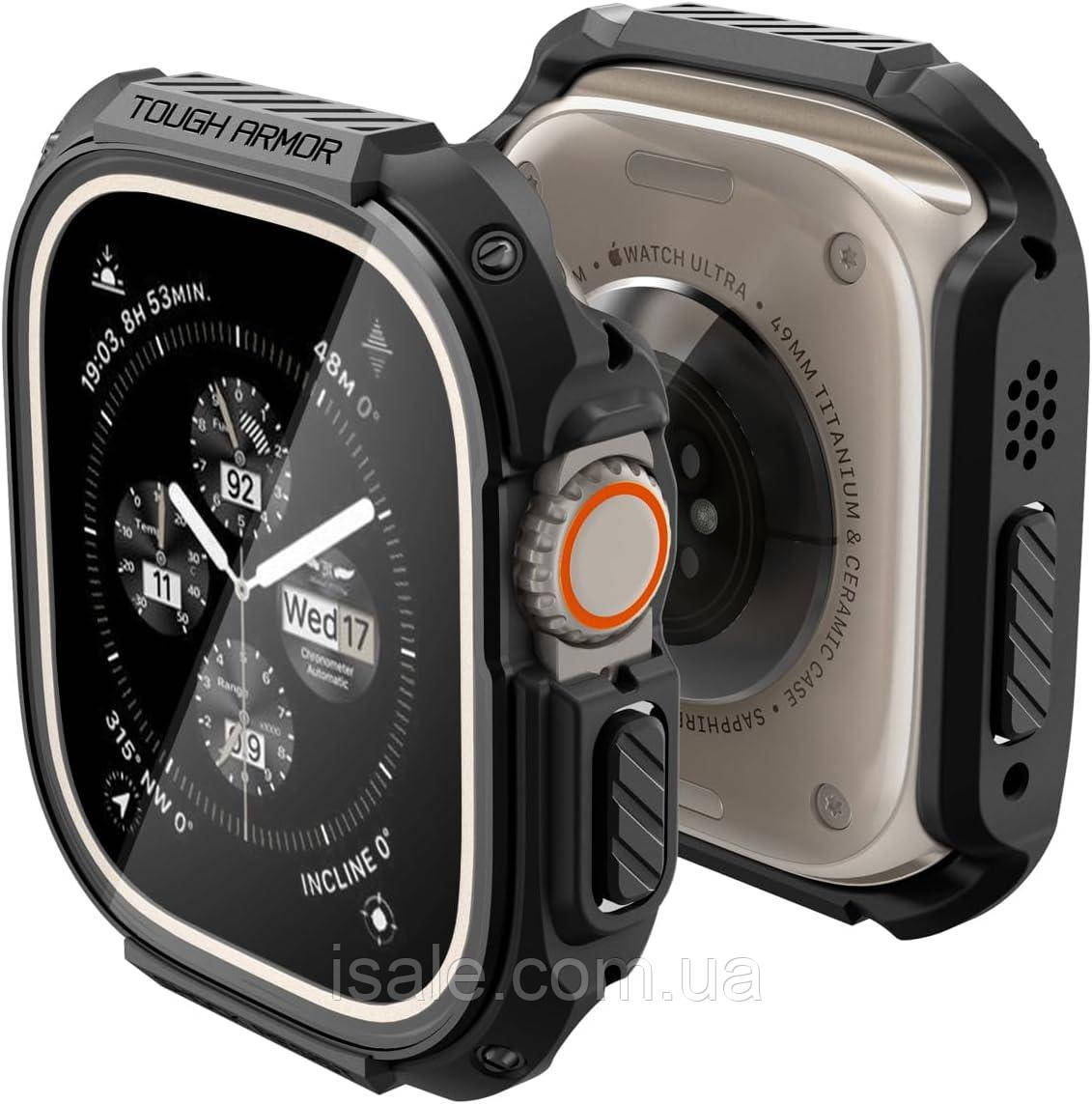 Захисний чохол зі склом Spigen Tough Armor Black для Apple Watch Ultra 49mm (ACS05457), фото 1